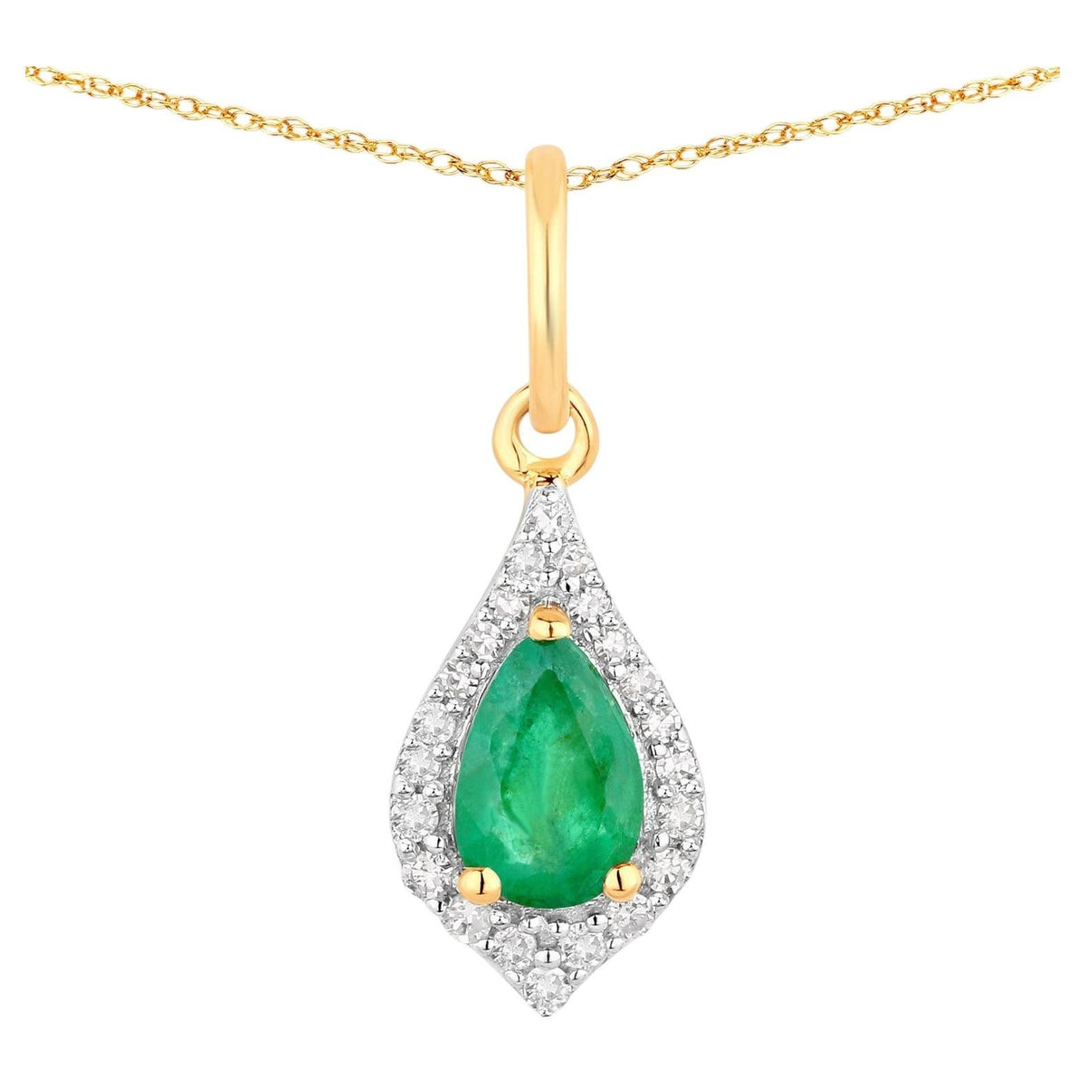 Zambian Emerald Pendant With Diamonds 0.4 Carats 14K Yellow Gold