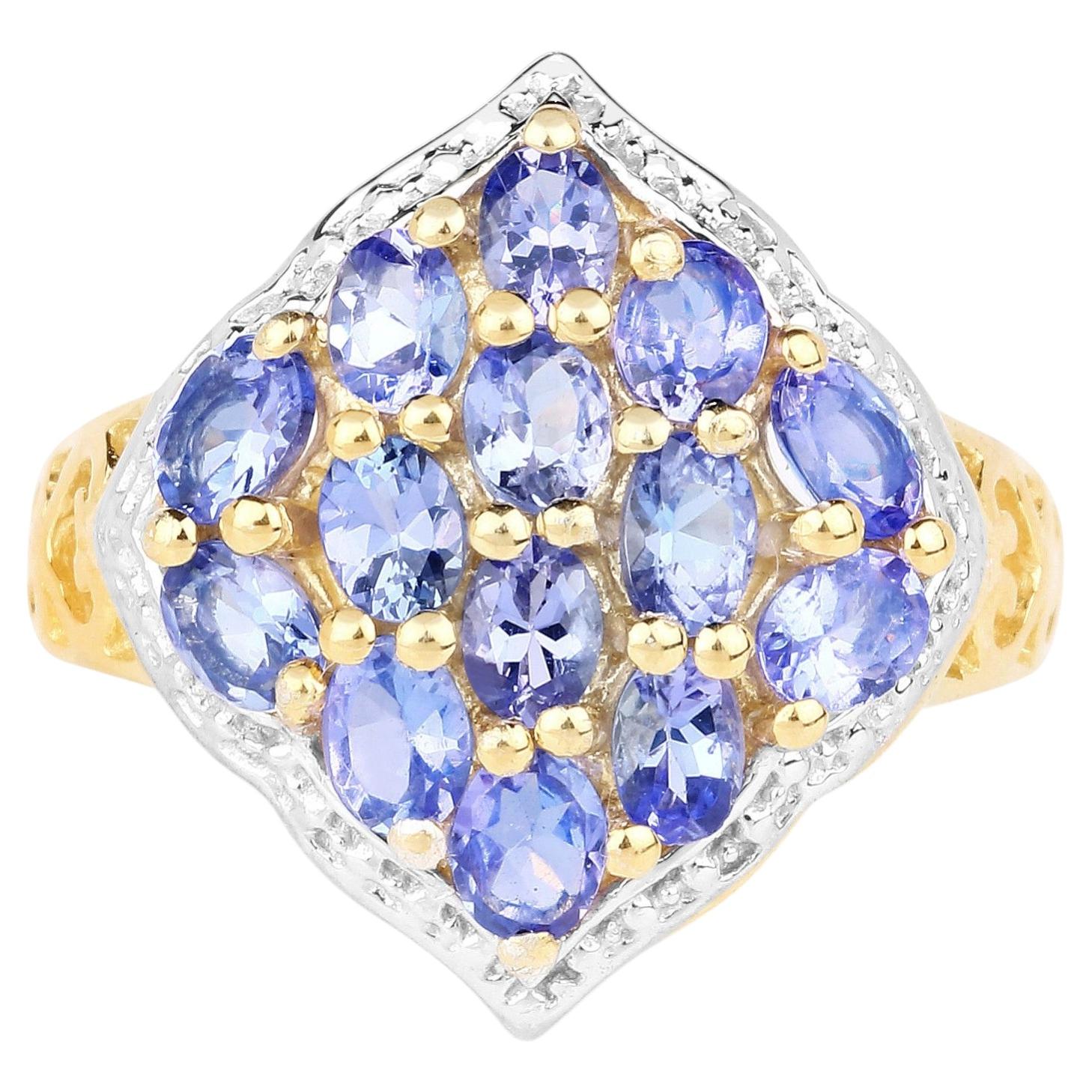 Tanzanite Ring 2.36 Carats Gold Plated Silver