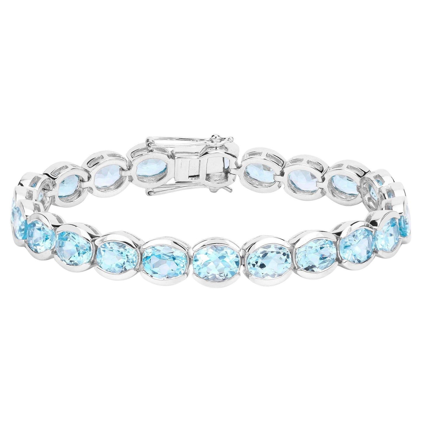Blue Topaz Tennis Bracelet 43.6 Carats Rhodium Plated Sterling Silver
