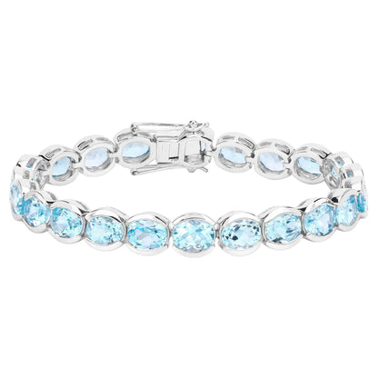 Blue Topaz Tennis Bracelet 43.6 Carats Rhodium Plated Sterling Silver