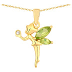 Peridot Fairy Pendant With White Topaz 0.62 Carats Gold Plated Silver