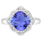 Tanzanite Ring With Diamonds 3.46 Carats 14K White Gold