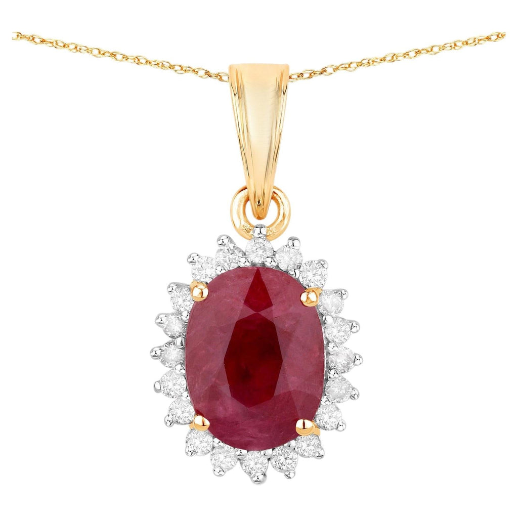 Ruby Pendant With Diamonds 1.56 Carats 10K Yellow Gold