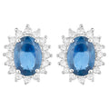 Blue Sapphire Earrings Halo Diamonds 2.2 Carats 14K White Gold