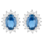 Blue Sapphire Earrings Halo Diamonds 2.2 Carats 14K White Gold