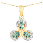Alexandrite Flower Pendant With Diamonds 0.5 Carats 18K Yellow Gold