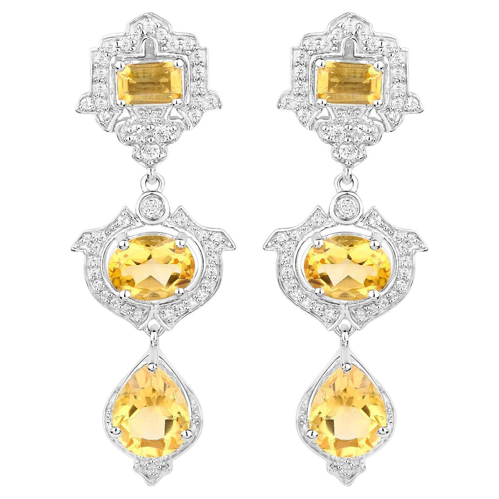 Citrine Earrings With White Topaz 6.6 Carats Sterling Silver