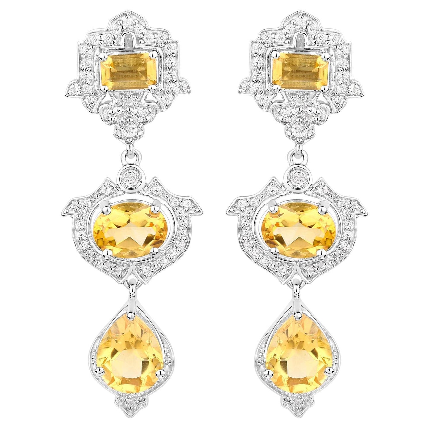 Citrine Earrings With White Topaz 6.6 Carats Sterling Silver