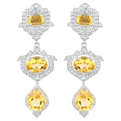 Citrine Earrings With White Topaz 6.6 Carats Sterling Silver