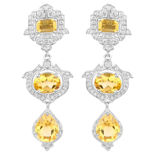 Citrine Earrings With White Topaz 6.6 Carats Sterling Silver