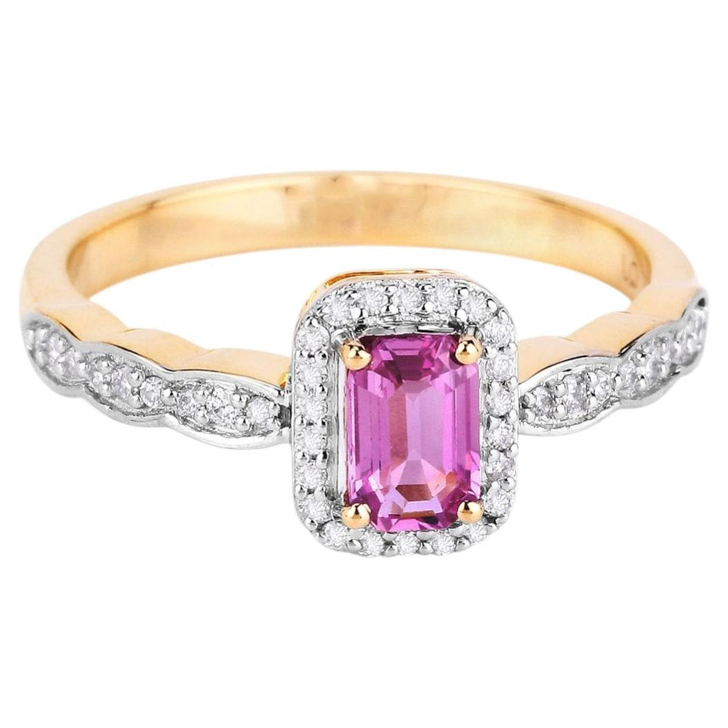 Pink Sapphire Ring With Diamonds 0.74 Carats 14K Yellow Gold