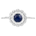 Blue Sapphire Ring With Diamonds 0.7 Carats 14K White Gold
