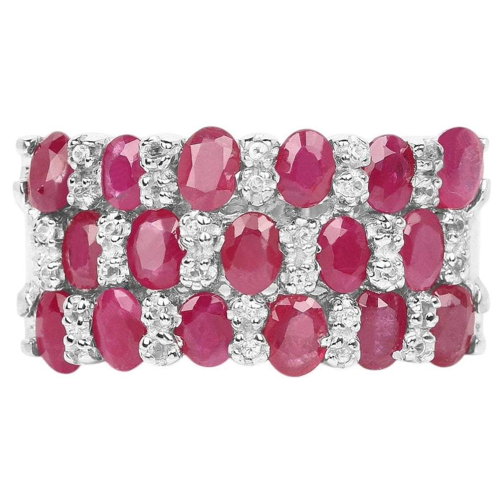 Ruby Ring With White Topaz 3.66 Carats Sterling Silver