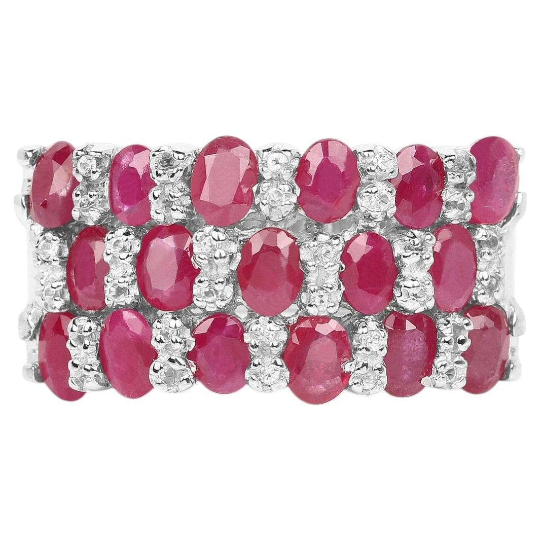 Ruby Ring With White Topaz 3.66 Carats Sterling Silver