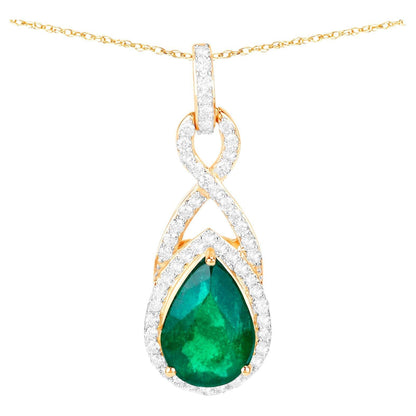 IGI Certified Zambian Emerald Pendant Necklace With Diamonds 1.75 Carats 14K