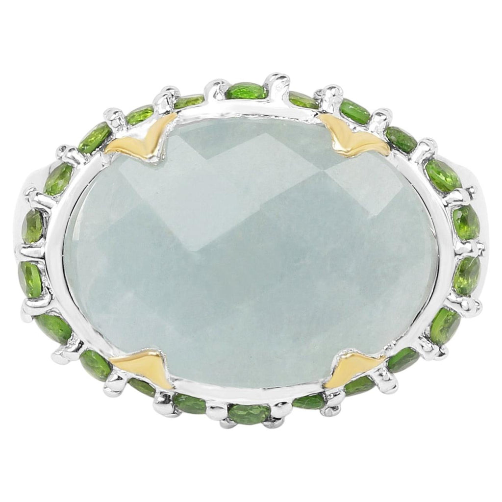 Aquamarine Ring With Chrome Diopside 9.08 Carats Sterling Silver