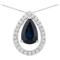 Blue Sapphire Pendant With Diamonds 1.12 Carats 14K White Gold
