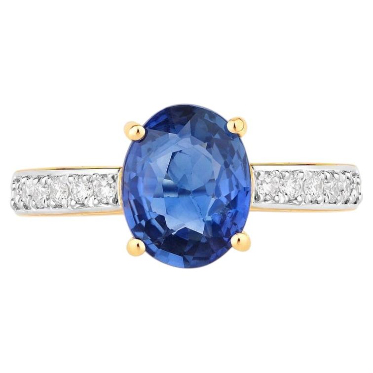 Blue Sapphire Ring With Diamonds 2 Carats 18K Yellow Gold