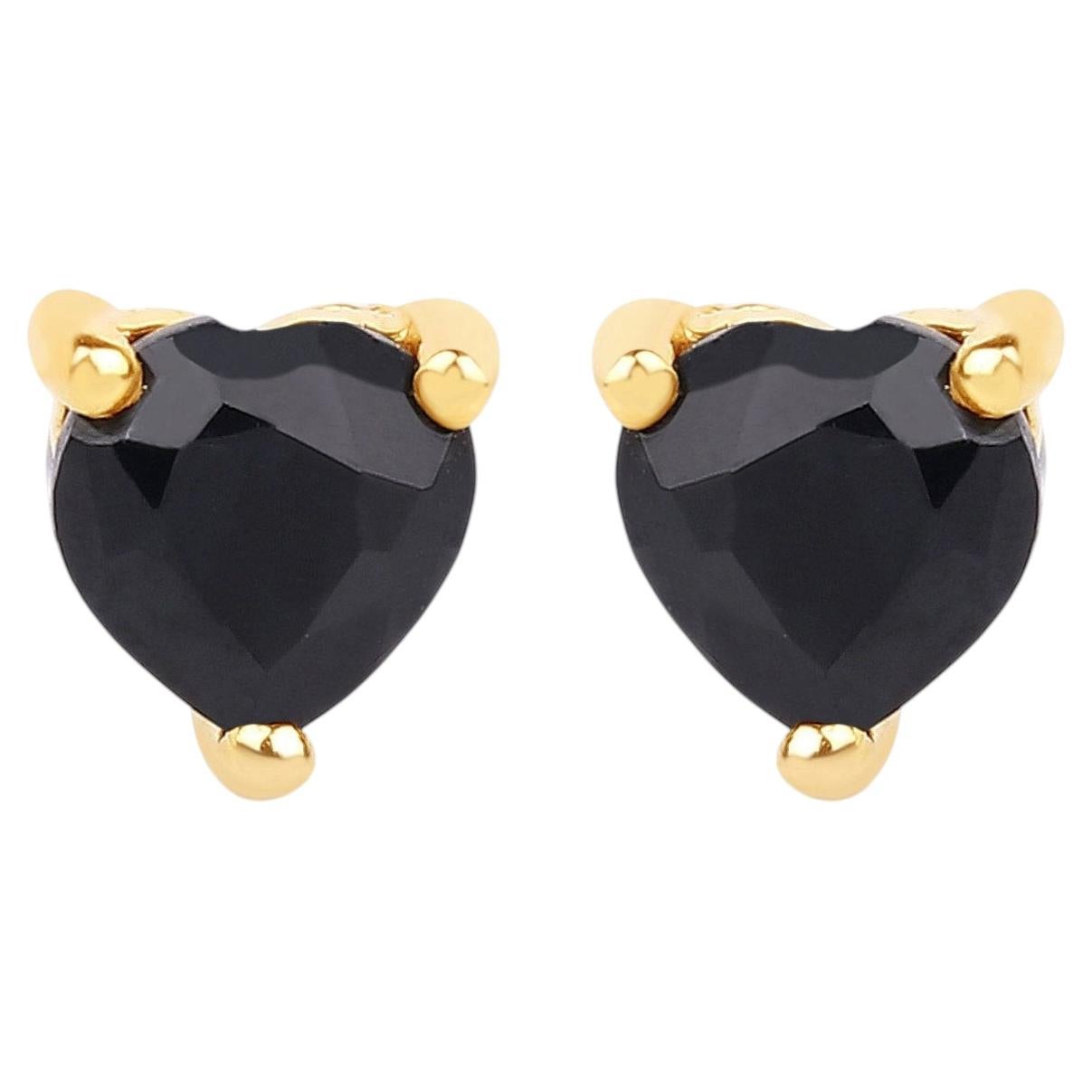 Black Sapphire Stud Earrings 0.68 Carats 14K Yellow Gold