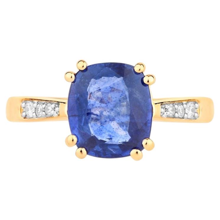 Blue Sapphire Ring With Diamonds 2.29 Carats 18K Yellow Gold
