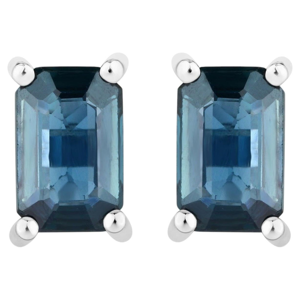 Blue Sapphire Stud Earrings 0.78 Carats 14K White Gold