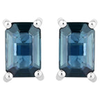 Blue Sapphire Stud Earrings 0.78 Carats 14K White Gold