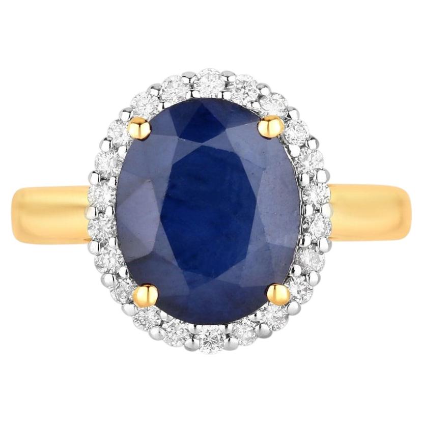 Blue Sapphire Ring With Diamonds 4.6 Carats 14K Yellow Gold