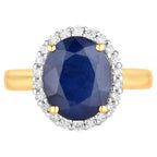 Blue Sapphire Ring With Diamonds 4.6 Carats 14K Yellow Gold