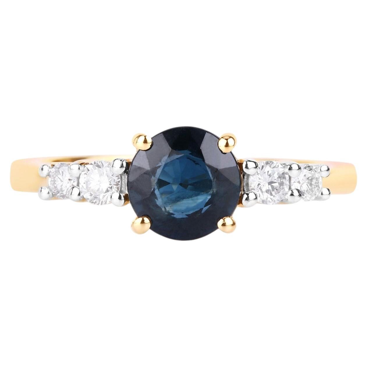 Blue Sapphire Ring With Diamonds 1.32 Carats 14K Yellow Gold