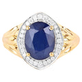 Blue Sapphire Ring With Diamonds 3.26 Carats 14K Yellow Gold