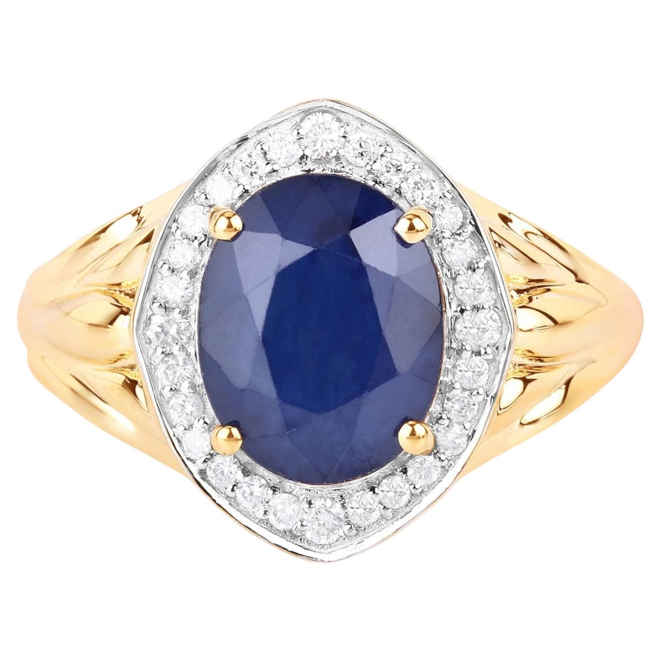 Blue Sapphire Ring With Diamonds 3.26 Carats 14K Yellow Gold