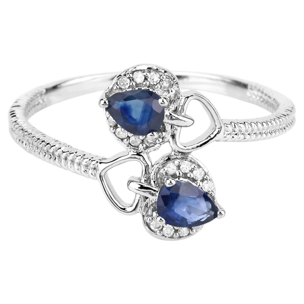 Blue Sapphire Ring With Diamonds 0.3 Carats 14K White Gold