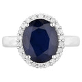 Blue Sapphire Ring With Diamonds 4.6 Carats 14K White Gold