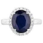 Blue Sapphire Ring With Diamonds 4.6 Carats 14K White Gold