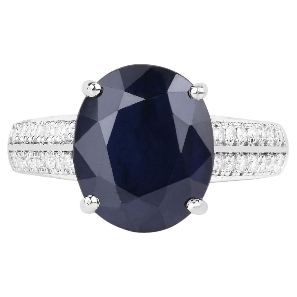 Blue Sapphire Ring With Diamonds 6.46 Carats 14K White Gold