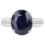 Blue Sapphire Ring With Diamonds 6.46 Carats 14K White Gold