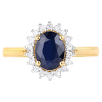 Blue Sapphire Ring With Diamonds 1.7 Carats 14K Yellow Gold