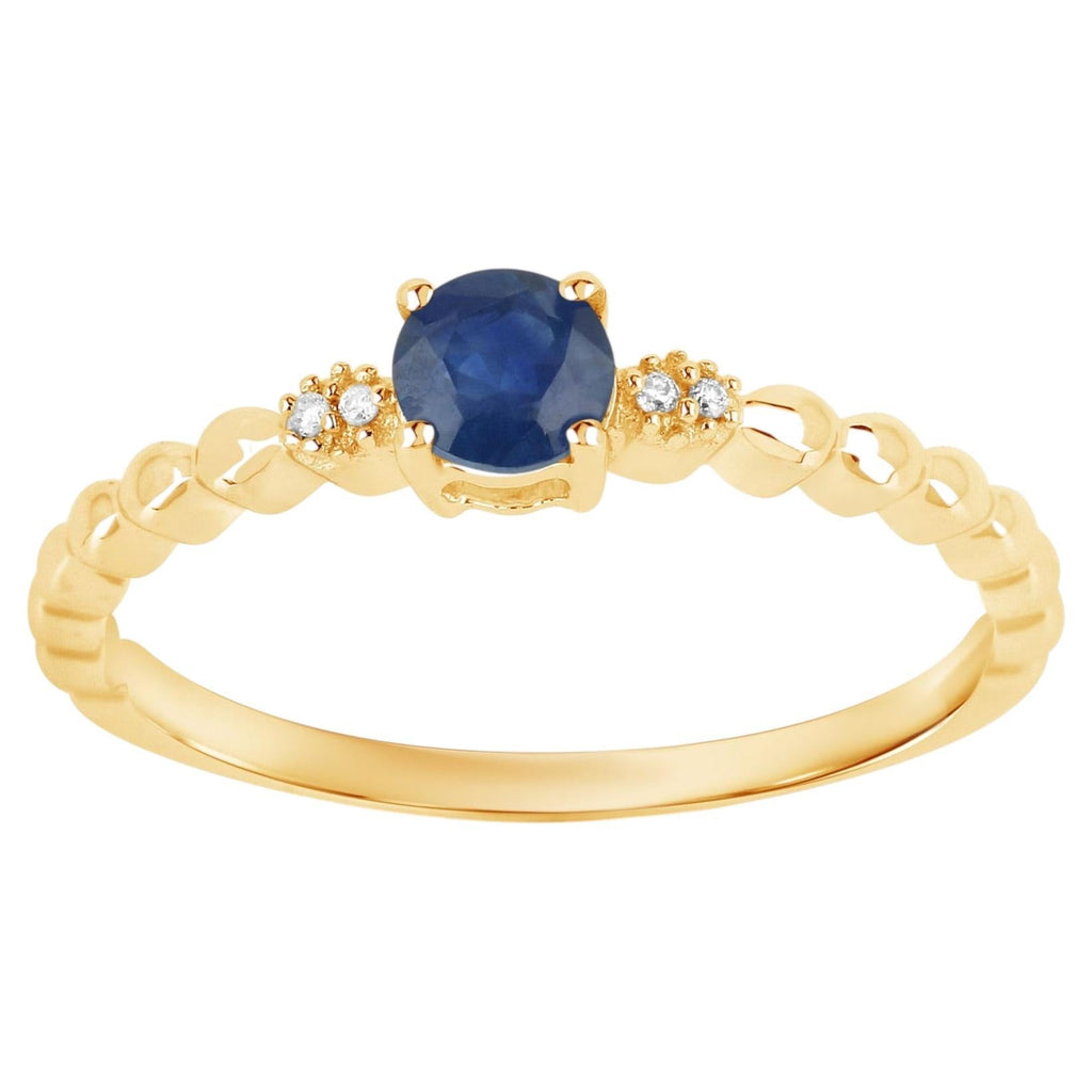 Blue Sapphire Ring With Diamonds 0.27 Carats 10K Yellow Gold