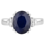Blue Sapphire Ring With Diamonds 4.46 Carats 14K White Gold