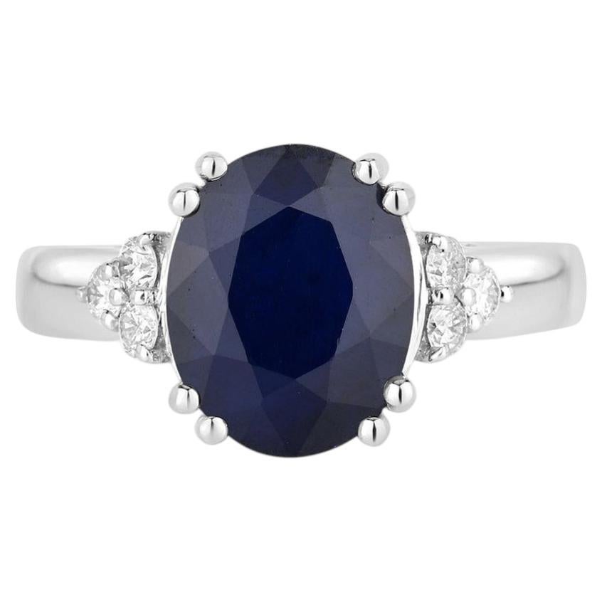 Blue Sapphire Ring With Diamonds 4.46 Carats 14K White Gold