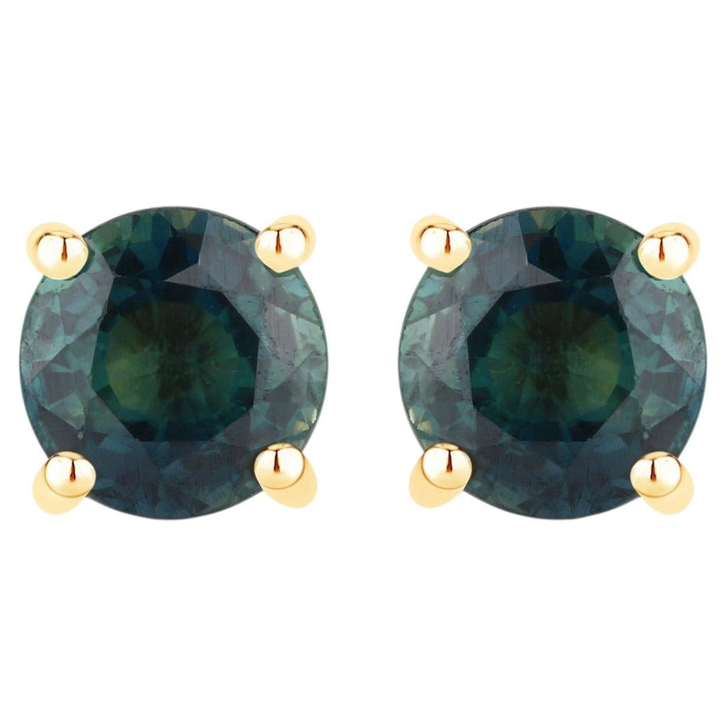 Blue Sapphire Stud Earrings 1.28 Carats 14K Yellow Gold