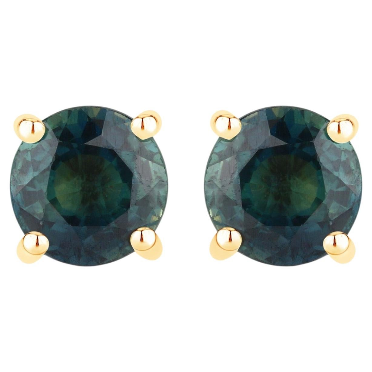 Blue Sapphire Stud Earrings 1.28 Carats 14K Yellow Gold