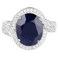 Blue Sapphire Ring With Diamonds 6.5 Carats 14K White Gold