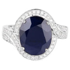 Blue Sapphire Ring With Diamonds 6.5 Carats 14K White Gold