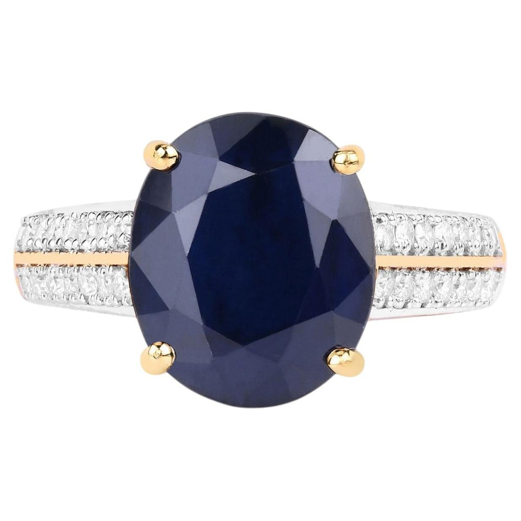 Blue Sapphire Ring With Diamonds 6.46 Carats 14K Yellow Gold