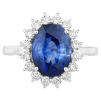 Blue Sapphire Ring With Diamonds 4.5 Carats 18K White Gold