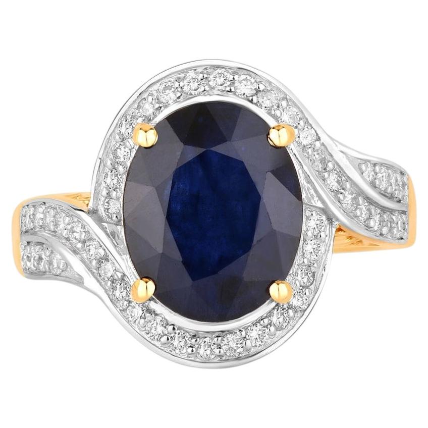 Blue Sapphire Ring With Diamonds 4.66 Carats 14K Yellow Gold