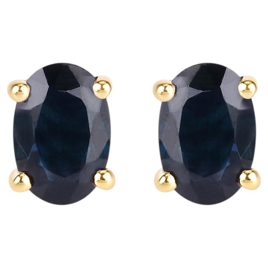 Blue Sapphire Stud Earrings 0.94 Carats 10K Yellow Gold