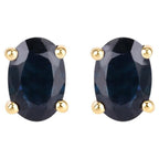 Blue Sapphire Stud Earrings 0.94 Carats 10K Yellow Gold