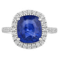 Blue Sapphire Ring With Diamonds 4.8 Carats 18K White Gold
